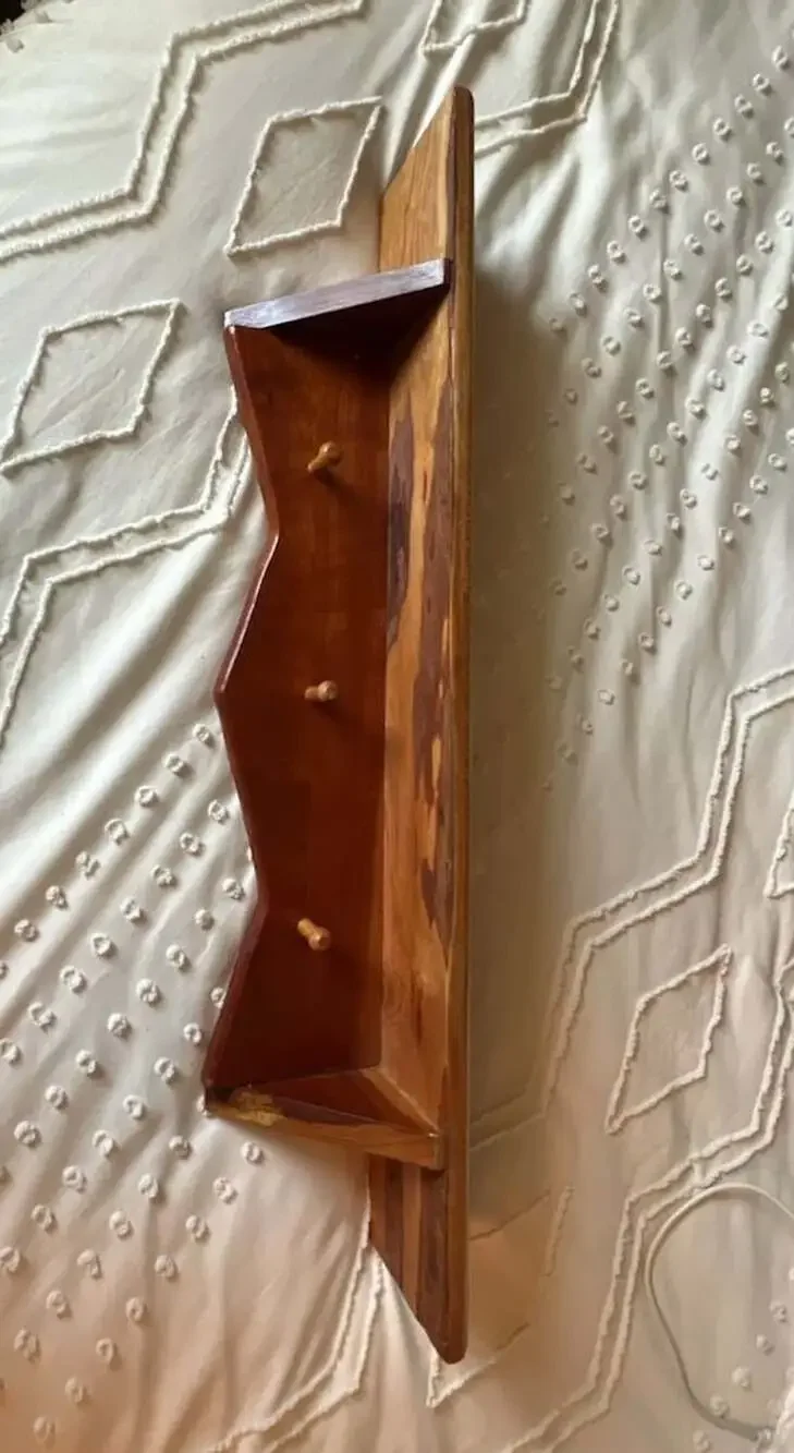 Vintage farmhouse Wooden Wall Shelf with 3 Peg Hooks